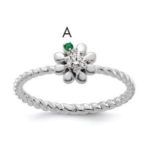 14k WG 1 Birthstone Flower w/ Diamond Mother's Ring Mounting-XMR107/1W-7
