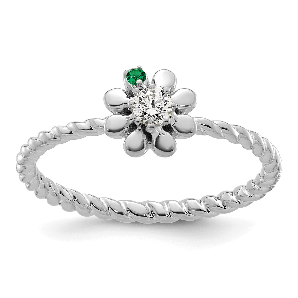 14k WG 1 Birthstone Flower w/ Diamond Mother's Ring Mounting-XMR107/1W