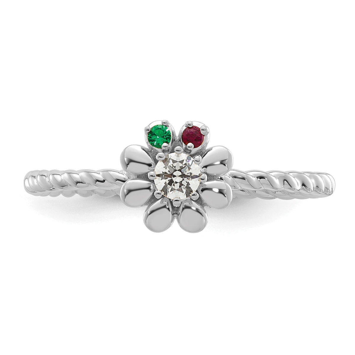14k WG 2 Birthstone Flower w/ Diamond Mother's Ring Mounting-XMR107/2W