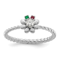14k WG 2 Birthstone Flower w/ Diamond Mother's Ring Mounting-XMR107/2W
