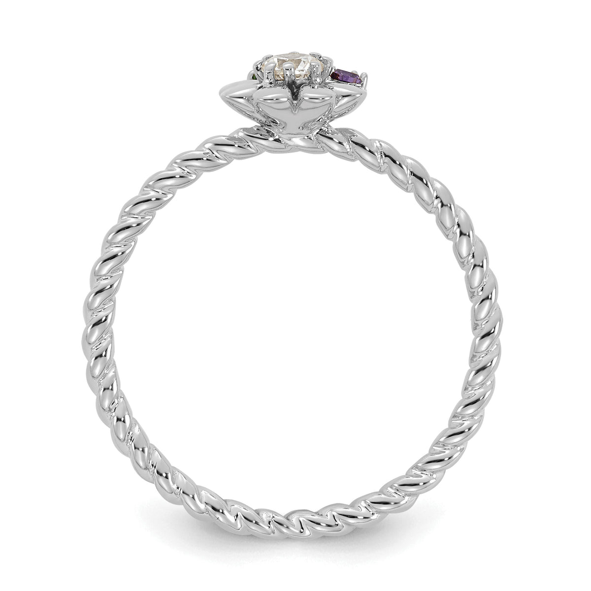 14k WG 3 Birthstone Flower w/ Diamond Mother's Ring Mounting-XMR107/3W