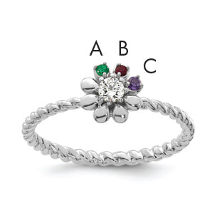 14k WG 3 Birthstone Flower w/ Diamond Mother's Ring Mounting-XMR107/3W-7