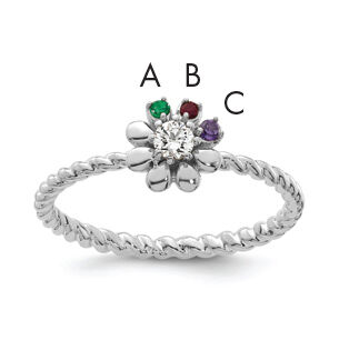 14k WG 3 Birthstone Flower w/ Diamond Mother's Ring Mounting-XMR107/3W
