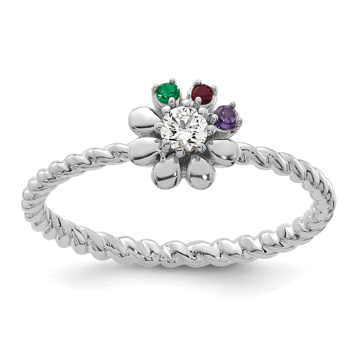 14k WG 3 Birthstone Flower w/ Diamond Mother's Ring Mounting-XMR107/3W