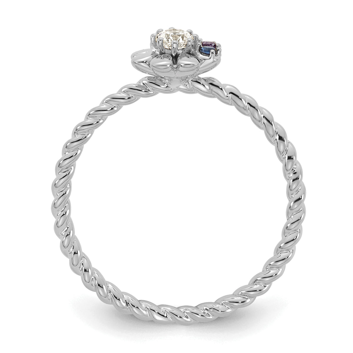 14k WG 4 Birthstone Flower w/ Diamond Mother's Ring Mounting-XMR107/4W