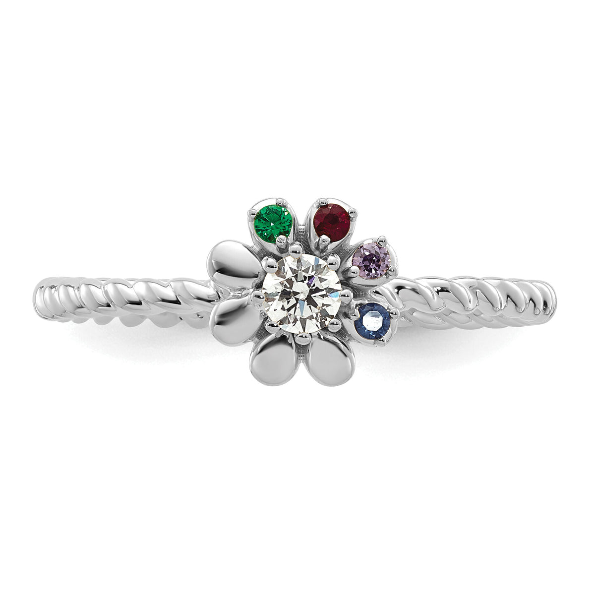 14k WG 4 Birthstone Flower w/ Diamond Mother's Ring Mounting-XMR107/4W