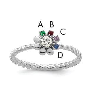 14k WG 4 Birthstone Flower w/ Diamond Mother's Ring Mounting-XMR107/4W