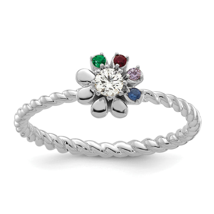 14k WG 4 Birthstone Flower w/ Diamond Mother's Ring Mounting-XMR107/4W