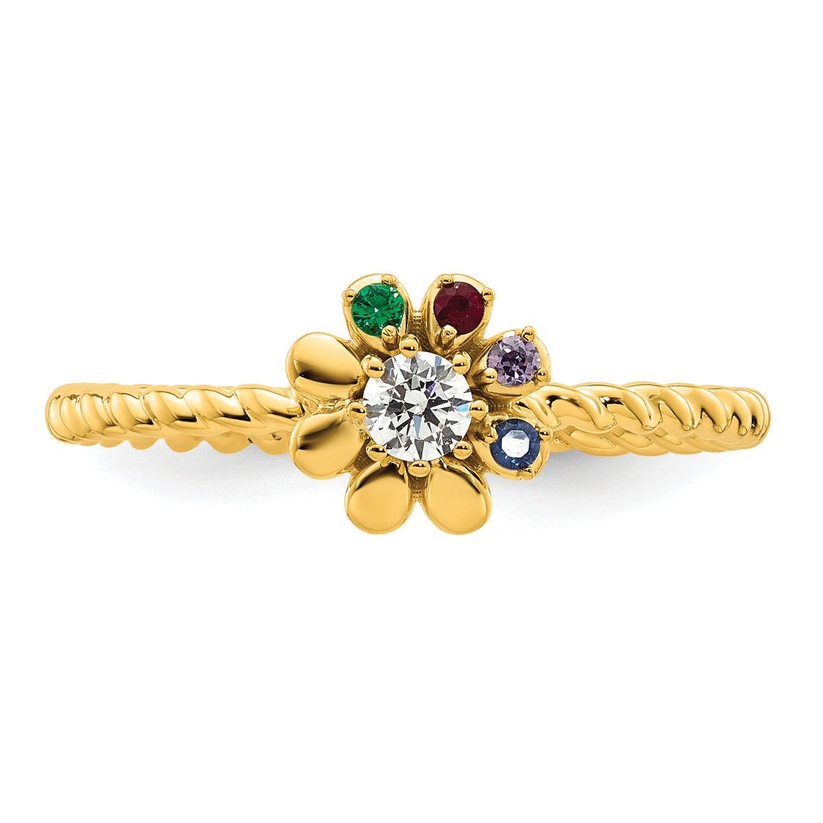 14k 4 Birthstone Flower with Diamond Mother's Ring Mounting-XMR107/4Y