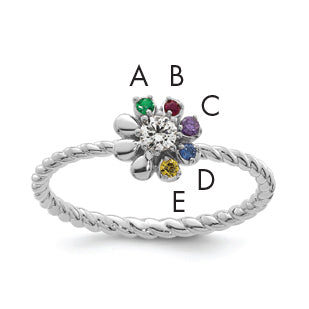 14k WG 5 Birthstone Flower w/ Diamond Mother's Ring Mounting-XMR107/5W