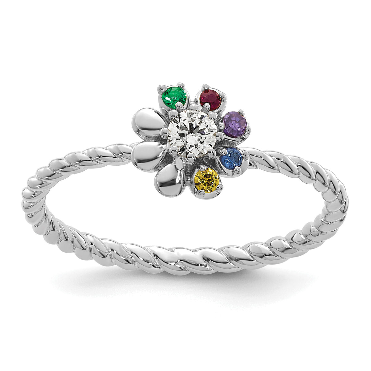 14k WG 5 Birthstone Flower w/ Diamond Mother's Ring Mounting-XMR107/5W