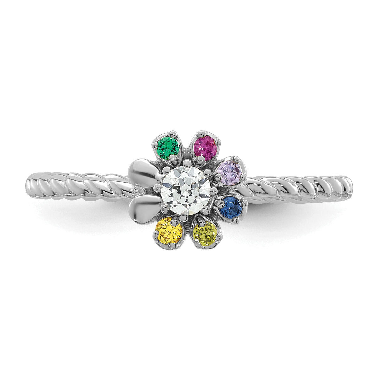 14k WG 6 Birthstone Flower w/ Diamond Mother's Ring Mounting-XMR107/6W