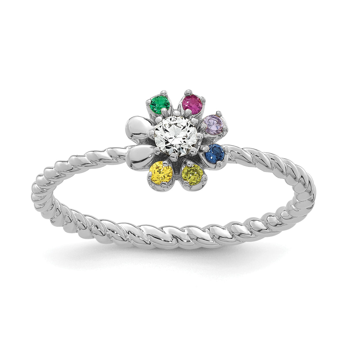 14k WG 6 Birthstone Flower w/ Diamond Mother's Ring Mounting-XMR107/6W