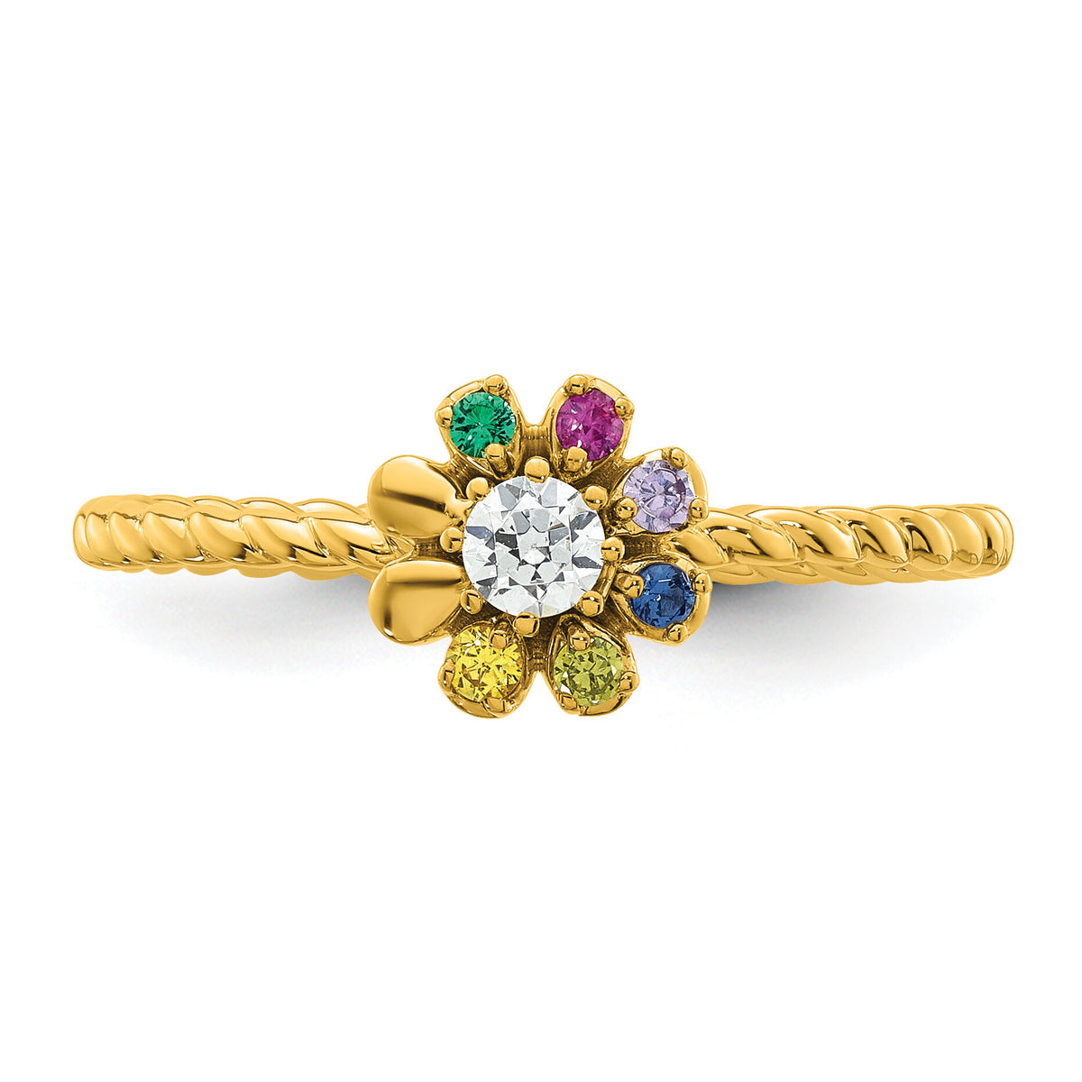 14k 6 Birthstone Flower with Diamond Mother's Ring Mounting-XMR107/6Y