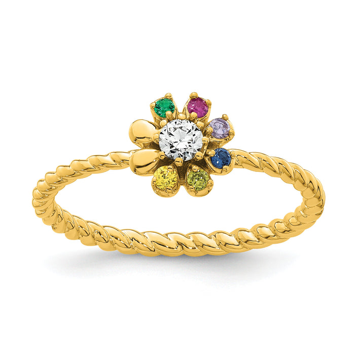 14k 6 Birthstone Flower with Diamond Mother's Ring Mounting-XMR107/6Y