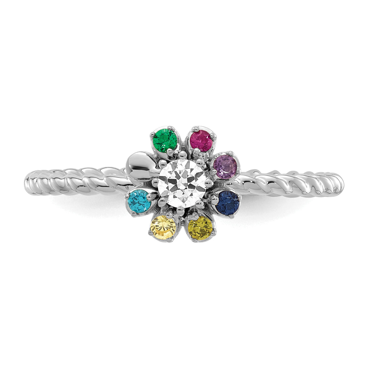 14k WG 7 Birthstone Flower w/ Diamond Mother's Ring Mounting-XMR107/7W