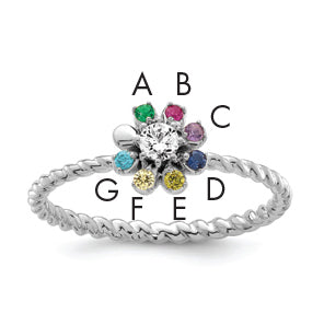 14k WG 7 Birthstone Flower w/ Diamond Mother's Ring Mounting-XMR107/7W