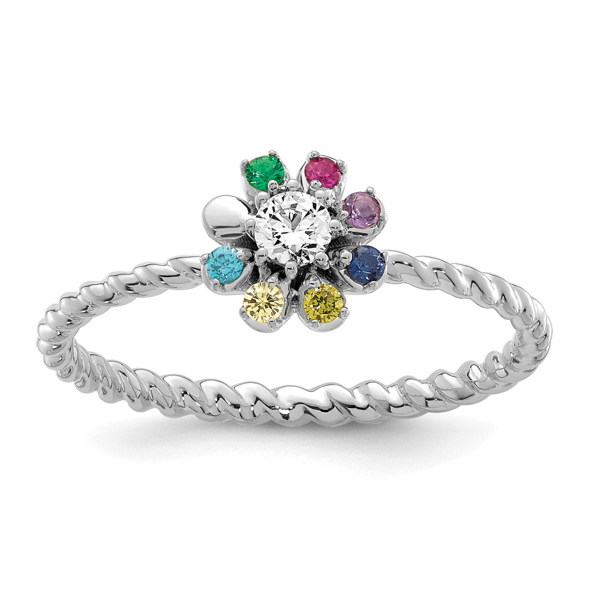 14k WG 7 Birthstone Flower w/ Diamond Mother's Ring Mounting-XMR107/7W