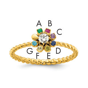 14k 7 Birthstone Flower with Diamond Mother's Ring Mounting-XMR107/7Y