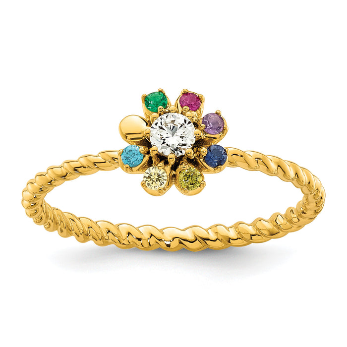 14k 7 Birthstone Flower with Diamond Mother's Ring Mounting-XMR107/7Y