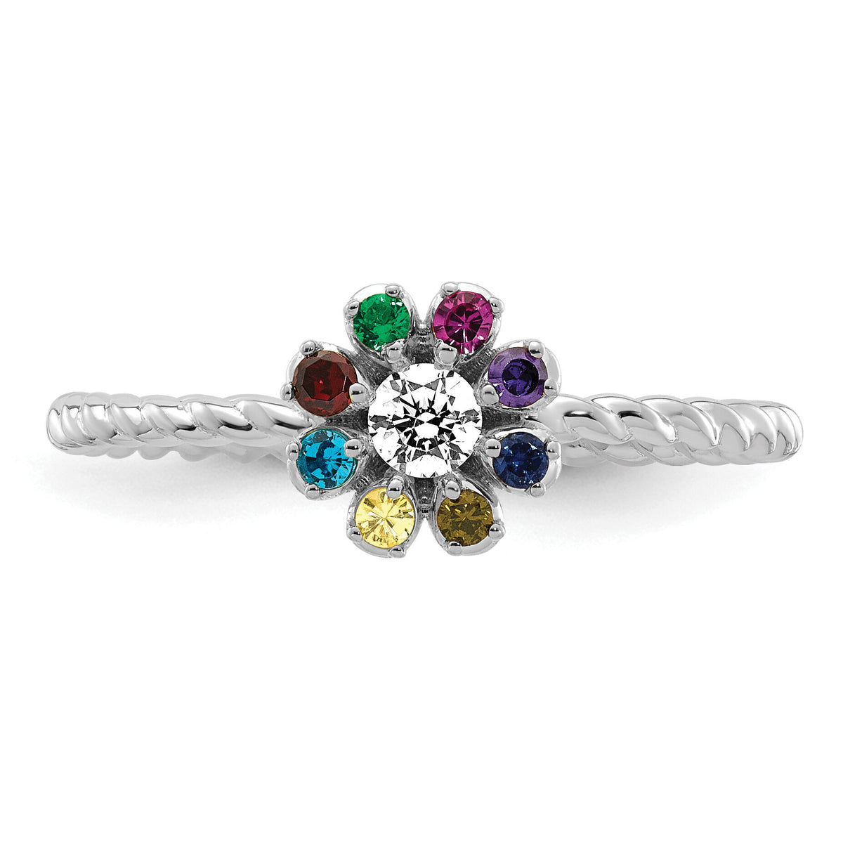 14k WG 8 Birthstone Flower w/ Diamond Mother's Ring Mounting-XMR107/8W