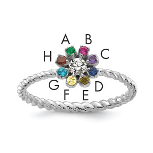 14k WG 8 Birthstone Flower w/ Diamond Mother's Ring Mounting-XMR107/8W-7