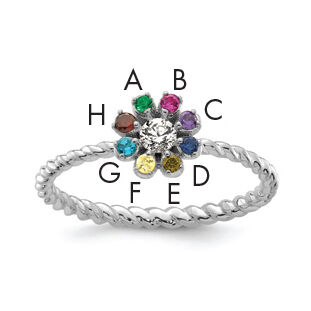 14k WG 8 Birthstone Flower w/ Diamond Mother's Ring Mounting-XMR107/8W