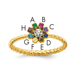 14k 8 Birthstone Flower with Diamond Mother's Ring Mounting-XMR107/8Y-7