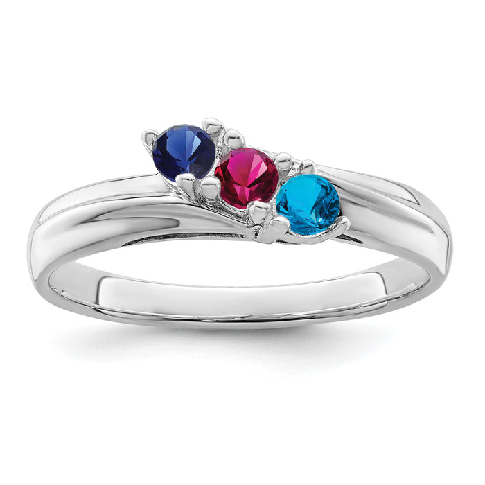14k White Gold Polished 3-Stone Mothers Ring Mounting-XMR10/3W-7