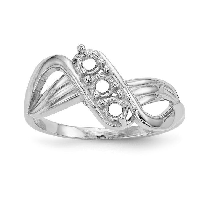 14k White Gold Polished 3-Stone Mothers Ring Mounting-XMR12/3W-7