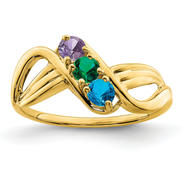 14k Polished 3-Stone Mothers Ring Mounting-XMR12/3-7