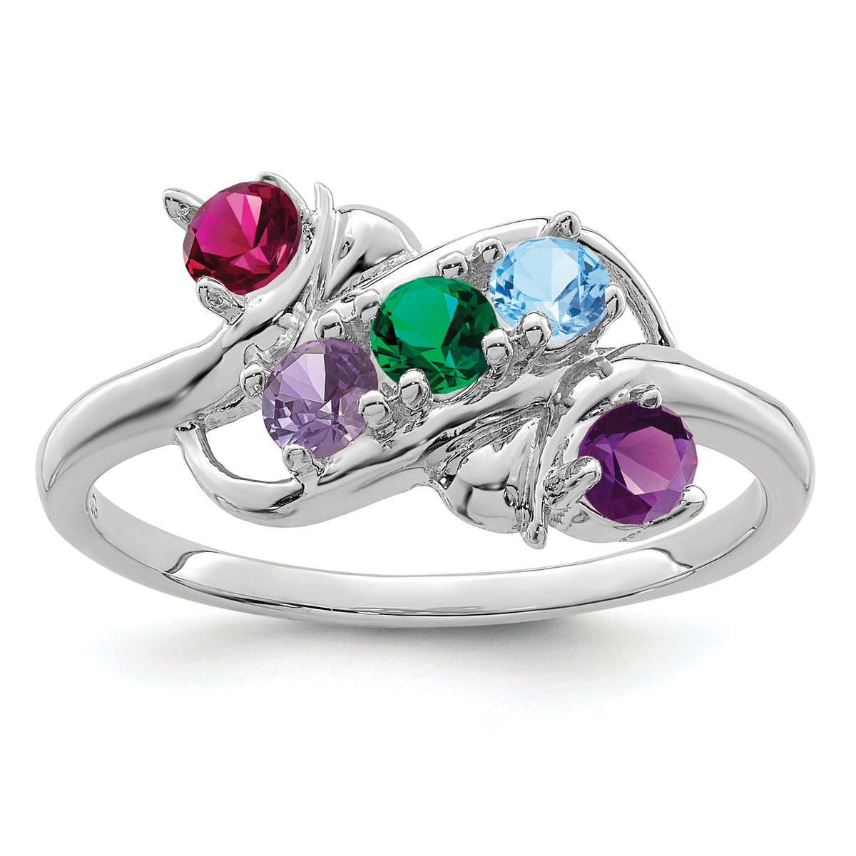 14k White Gold Polished 5-Stone Mothers Ring Mounting-XMR14/5W-7