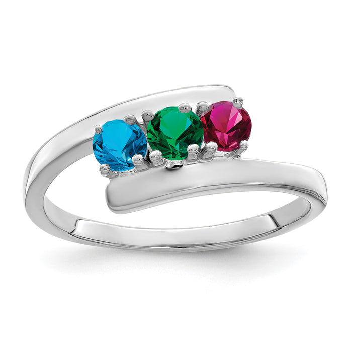14k White Gold Polished 3-Stone Mothers Ring Mounting-XMR16/3W-7