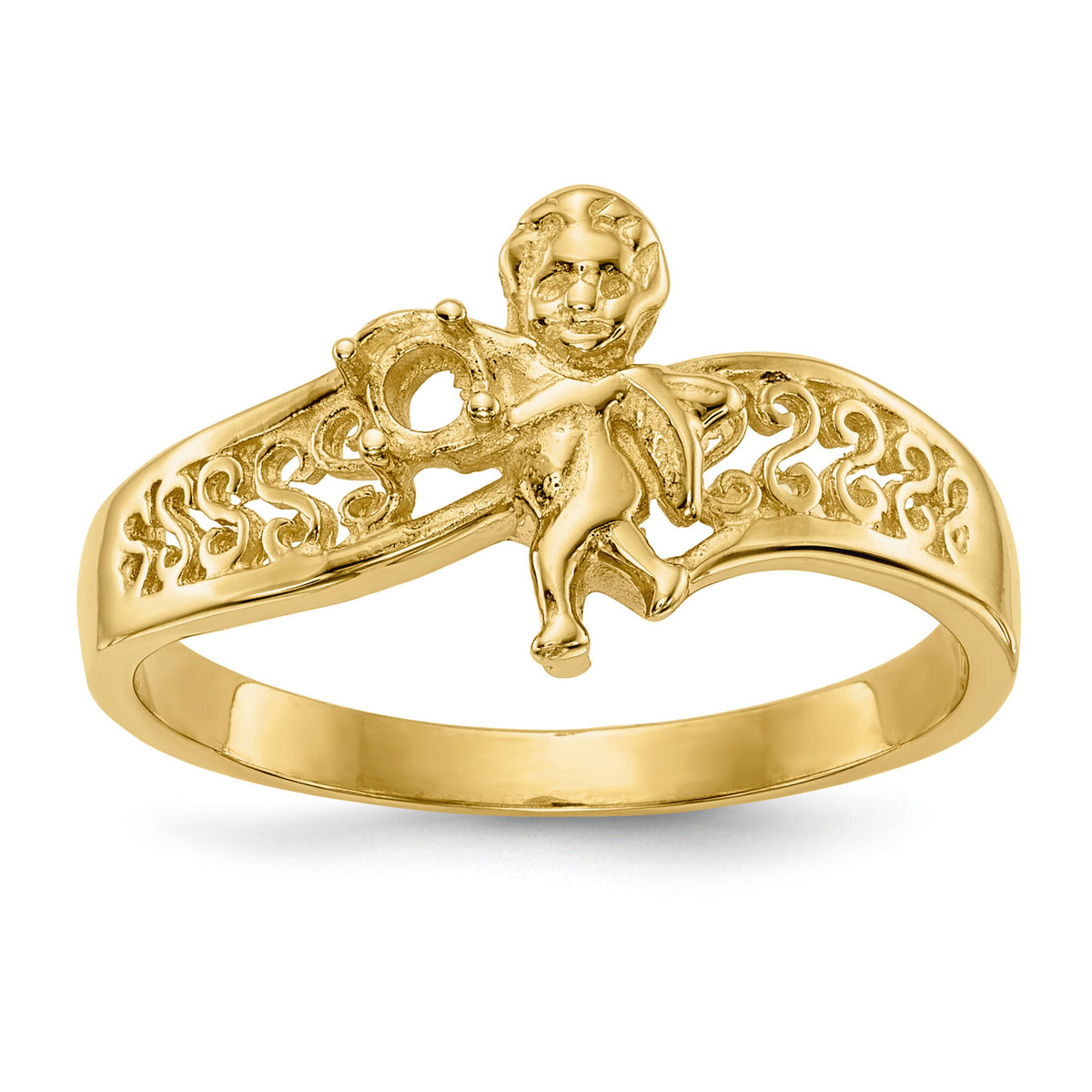 14k Polished 1-Stone Mothers Ring with Angel on Band Mounting-XMR18/1