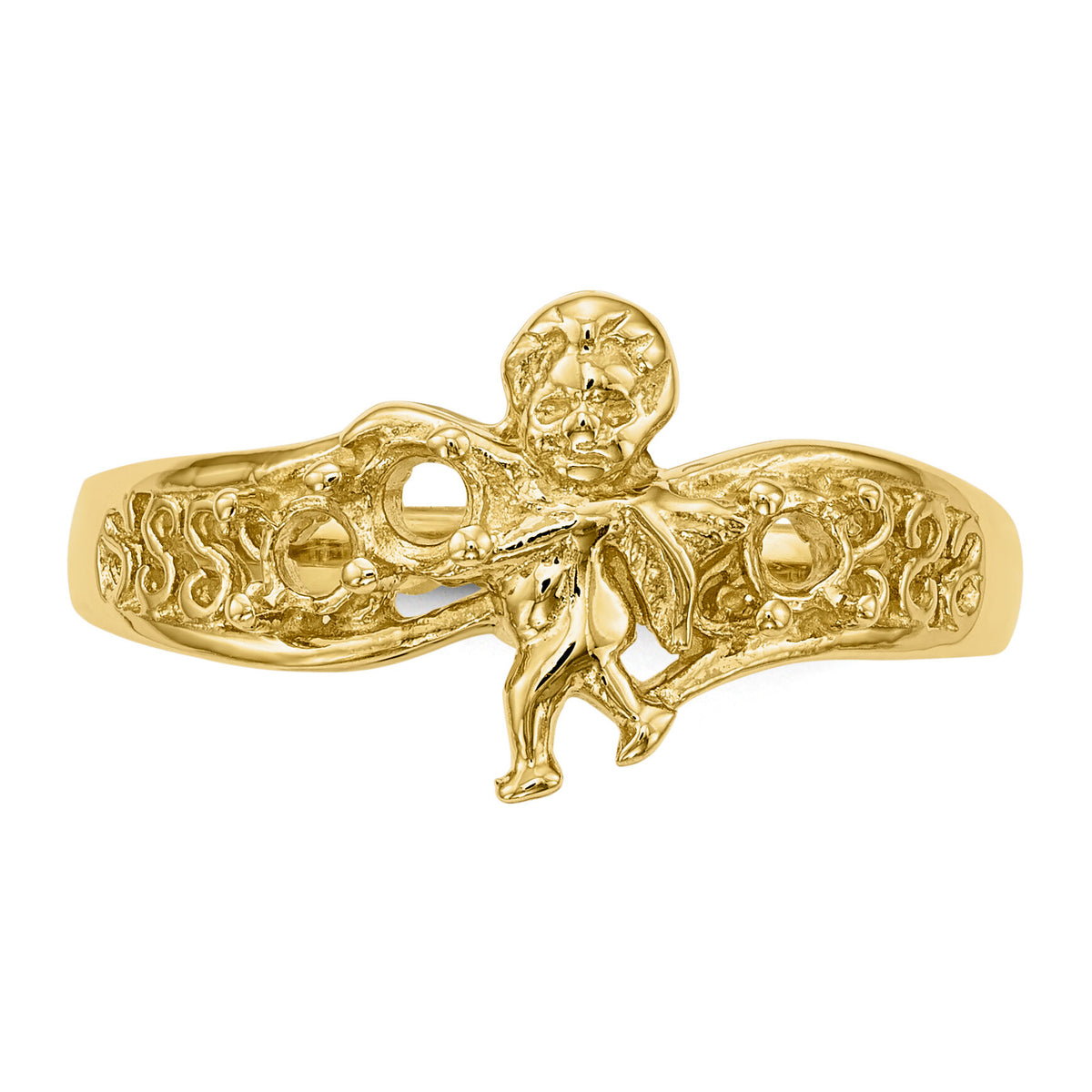 14k Polished 3-Stone Mothers Ring with Angel on Band Mounting-XMR18/3