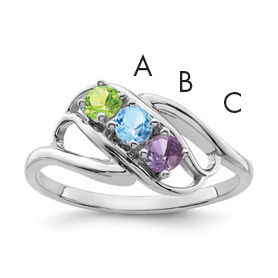 14k White Gold Polished 3-Stone Mothers Ring Mounting-XMR1/3W