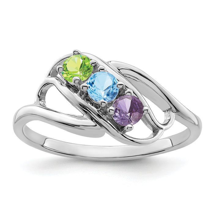 14k White Gold Polished 3-Stone Mothers Ring Mounting-XMR1/3W