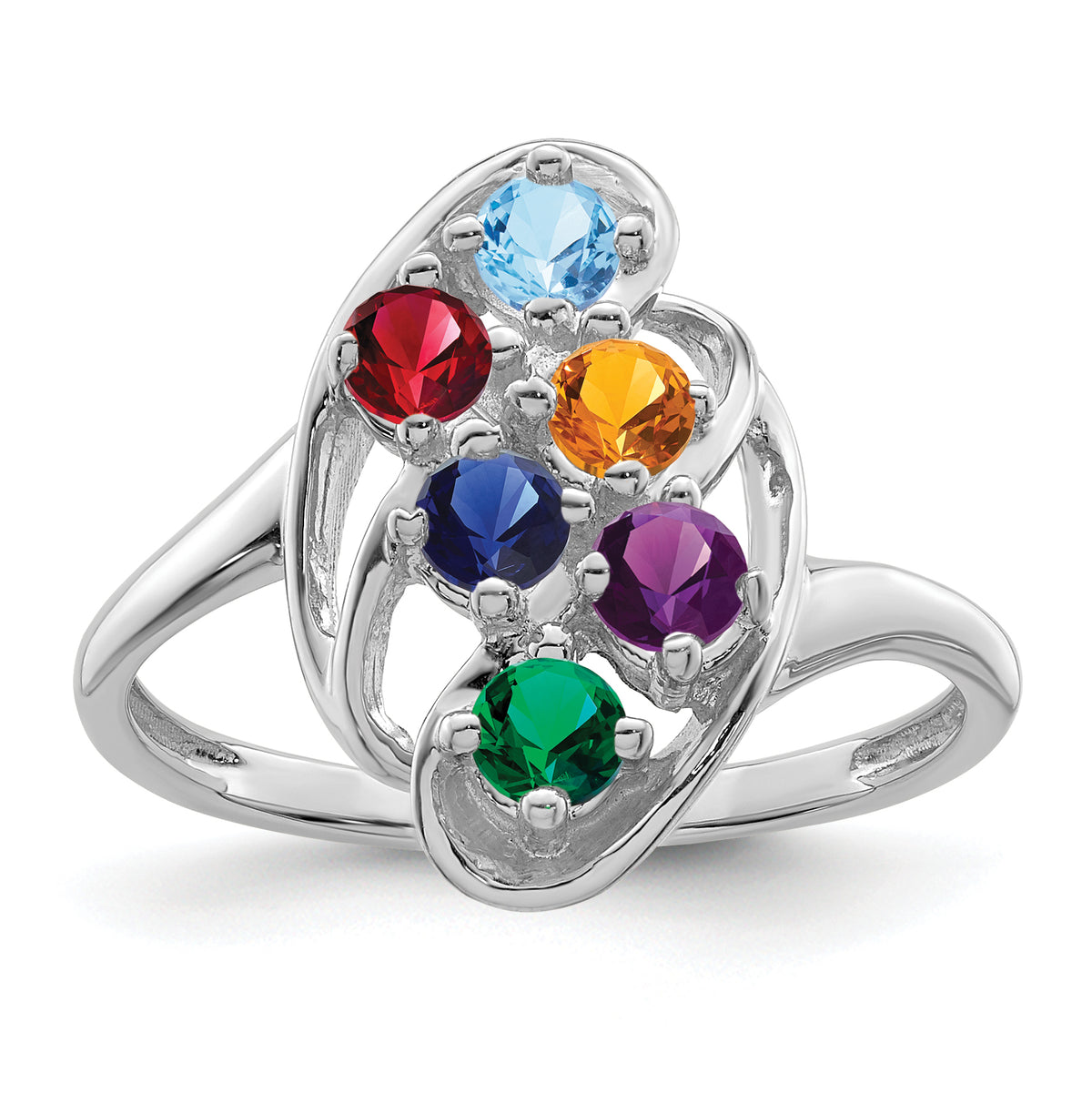 14k White Gold Polished 6-Stone Mothers Ring Mounting-XMR3/6W-7