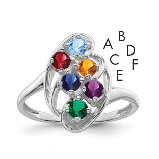 14k White Gold Polished 6-Stone Mothers Ring Mounting-XMR3/6W