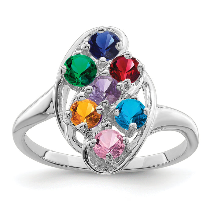 14k White Gold Polished 7-Stone Mothers Ring Mounting-XMR3/7W-7