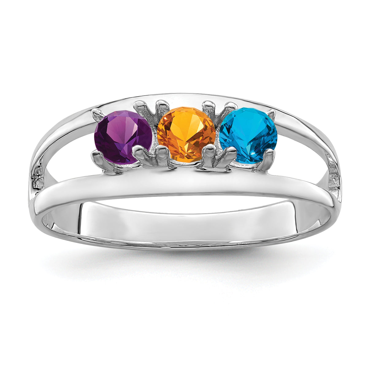 14k White Gold Polished 3-Stone Mothers Ring Mounting-XMR7/3W-7
