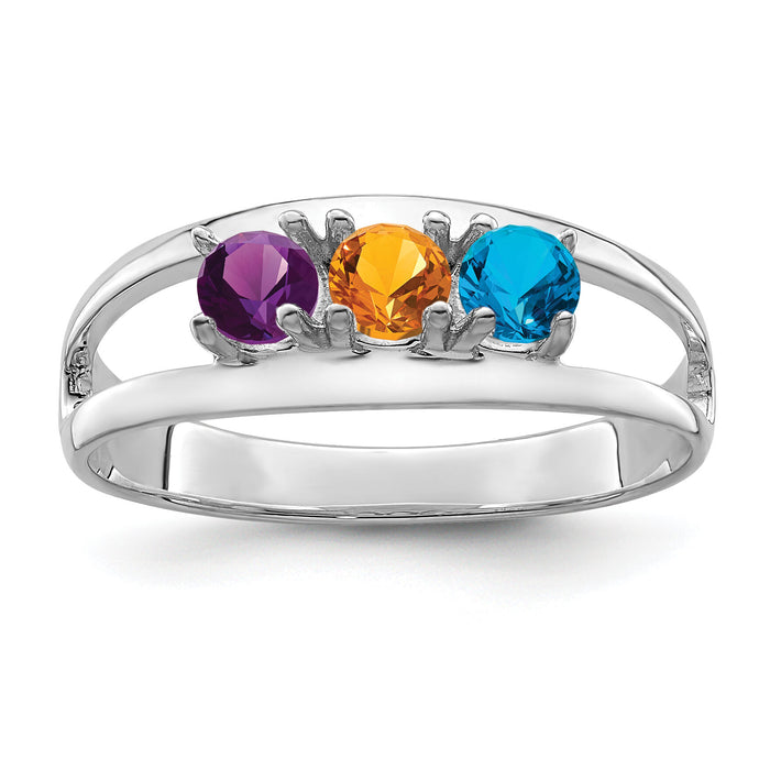 14k White Gold Polished 3-Stone Mothers Ring Mounting-XMR7/3W