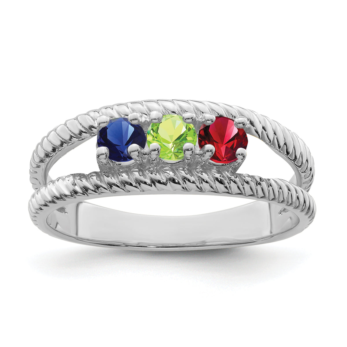 14k White Gold Polished 3-Stone Mothers Ring Mounting-XMR8/3W-7