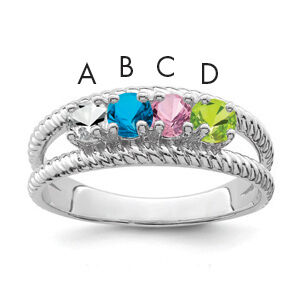 14k White Gold Polished 4-Stone Mothers Ring Mounting-XMR8/4W