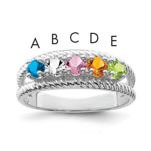 14k White Gold Polished 5-Stone Mothers Ring Mounting-XMR8/5W