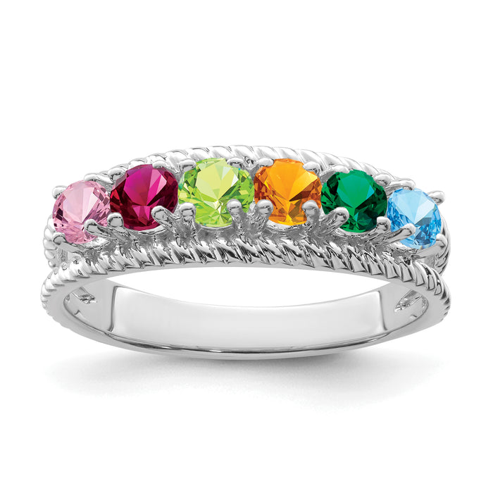 14k White Gold Polished 6-Stone Mothers Ring Mounting-XMR8/6W-7