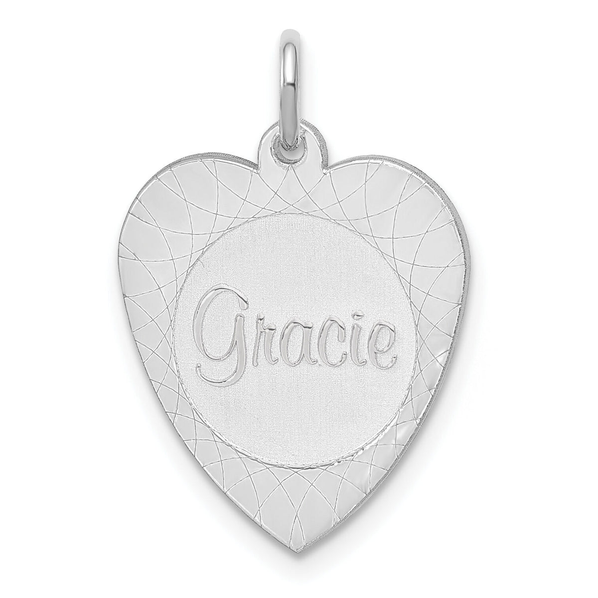 14k White Gold Heart Disc Name Charm-XNA105W