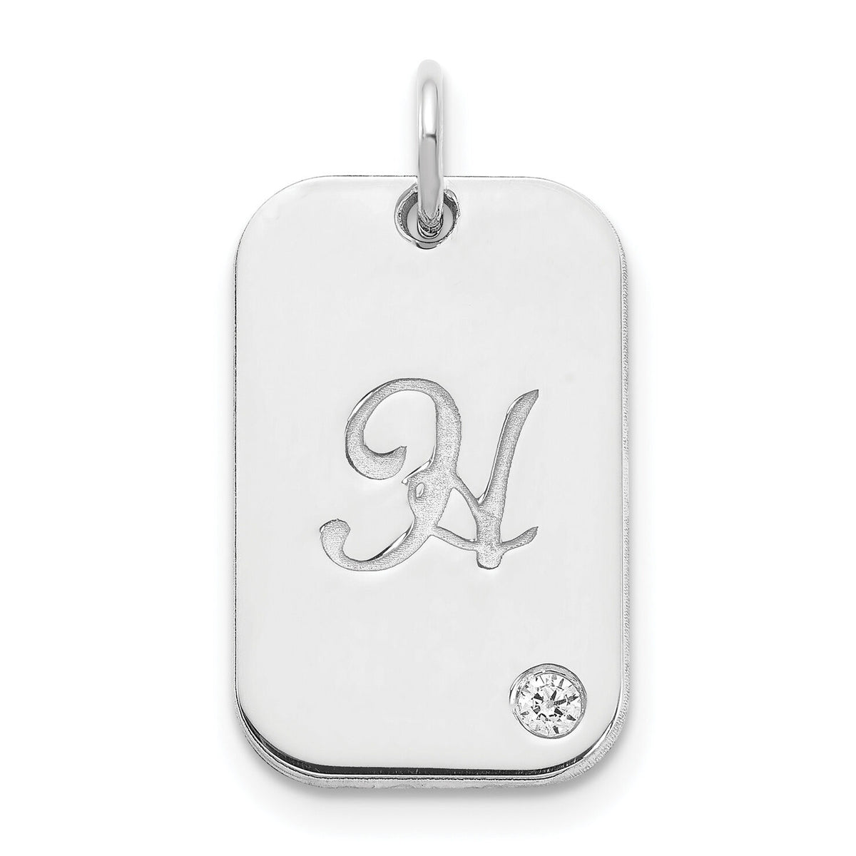 10k White Gold Initial Dog Tag with Diamond Charm-10XNA1146W