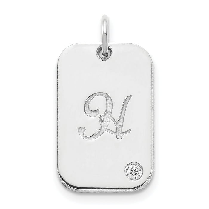 10k White Gold Initial Dog Tag with Diamond Charm-10XNA1146W