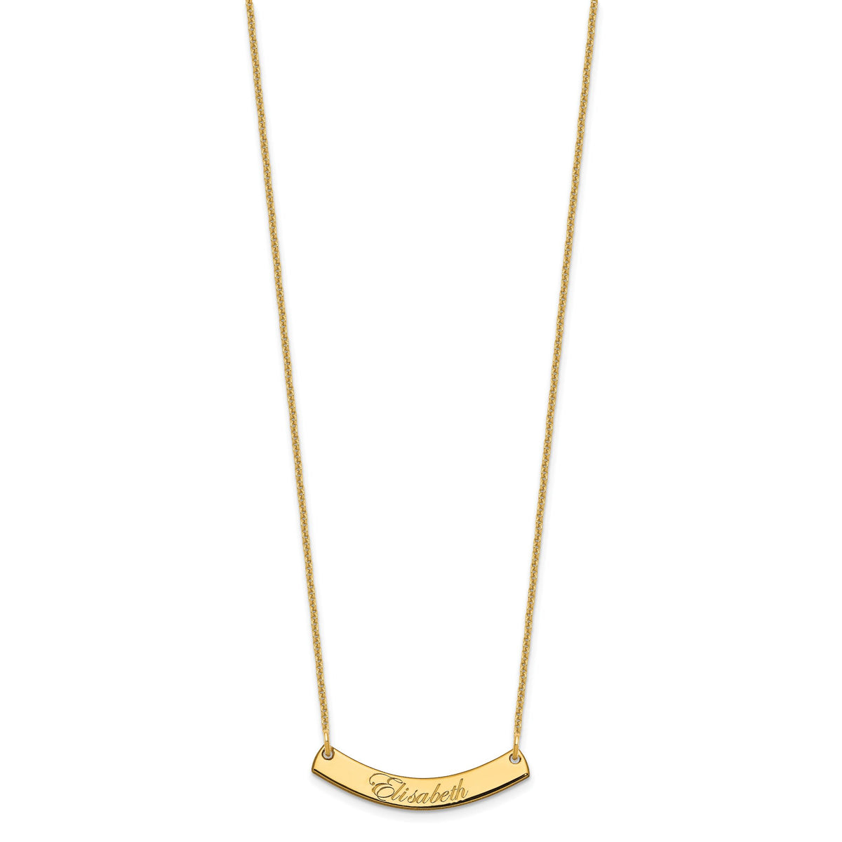 14k Yellow Gold Small EDWARDIAN SCRIPT Curved Bar Necklace-XNA1217Y